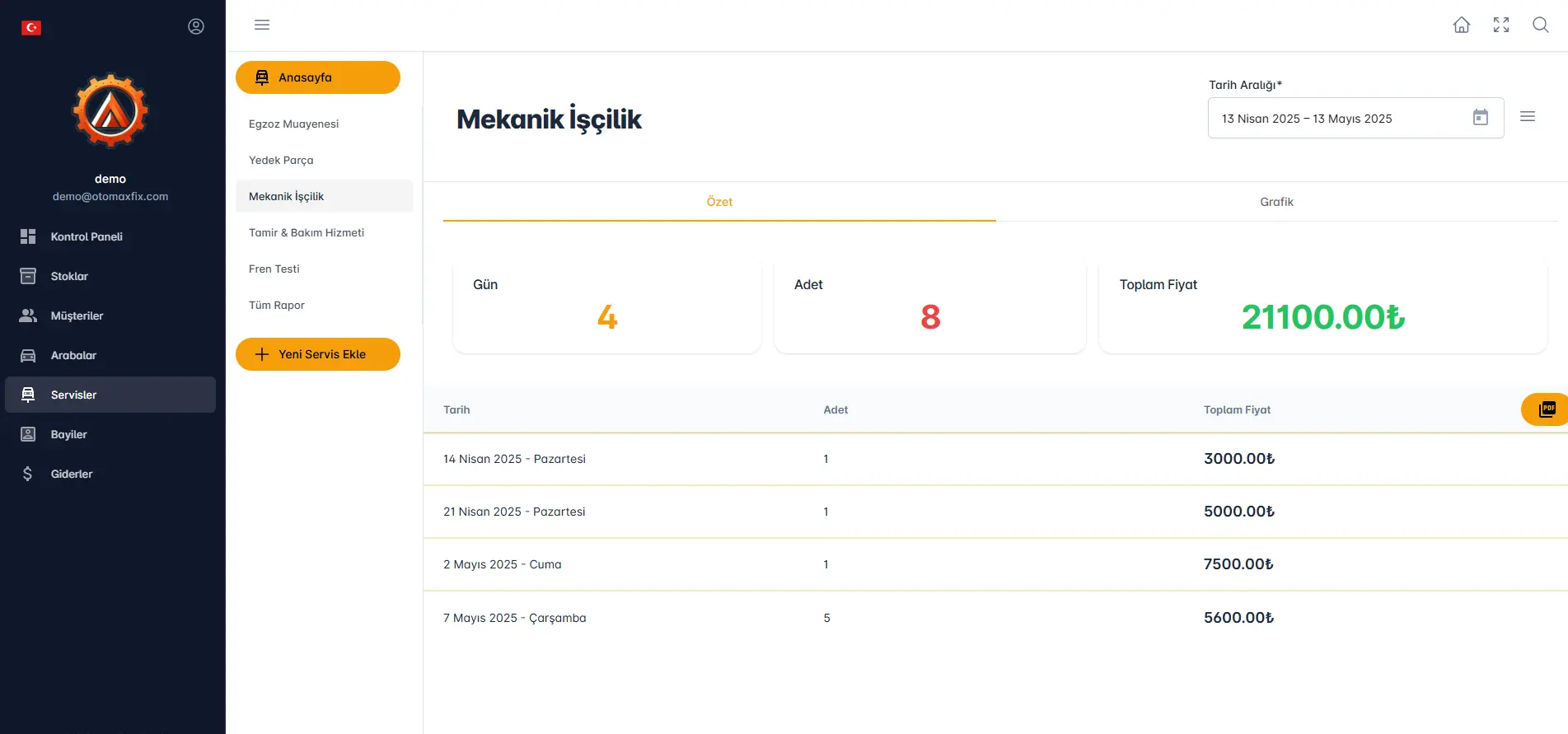 Servis Fiyat